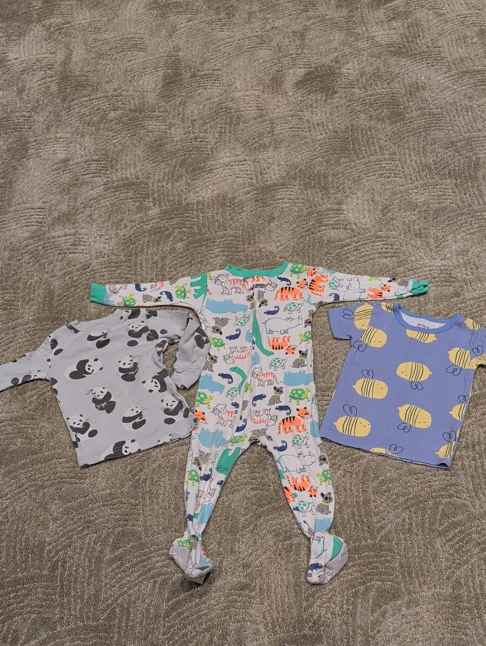 Kids Multicolor Animal Print Footed One-Piece Bundle 3 Pieces